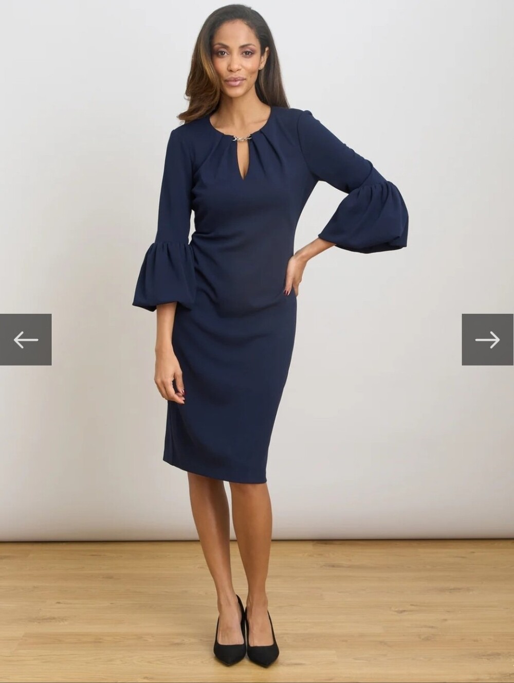 Jessica Howard Navy Keyhole Sheath Dress Bell Sleeves Size 12